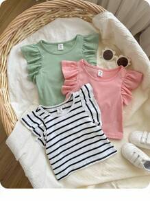 Baby Girl 3pcs Ruffle Trim Tee - Multicolor - View 6
