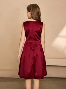 Girls Princess Dress, Piano Recital Dress, Wedding Flower Girl Dress, Formal Party Evening Gown, Red - Burgundy - View 2