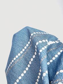 SHEIN MOD Light Wash Blue Pearl Print Palazzo Pants, Autumn - Light Wash - View 6