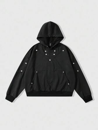 Street Life Men's Rivet Patchwork Hoodie, Loose Cropped Style