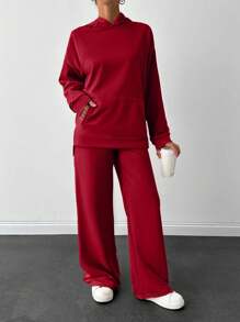 EURMUSE Light Grey Two Thread Sweatshirt And Sweatpant With Label Detail - Red - View 3
