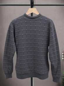 EURMUSE Men's Plaid Crew Neck Loose Casual Sweater - Beige - View 3