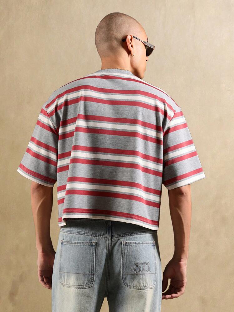 Boxy Fit Striped T-Shirt With Crew Neck