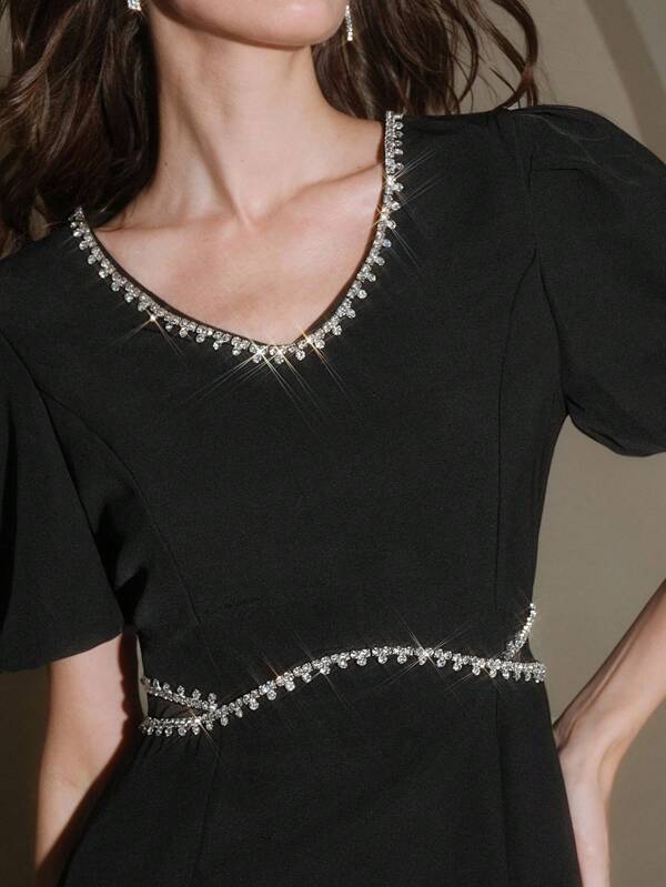 Anewsta Elaire Elegant & Fashionable Handmade Crystal Waist Hollow Out Women Short Dress, Summer