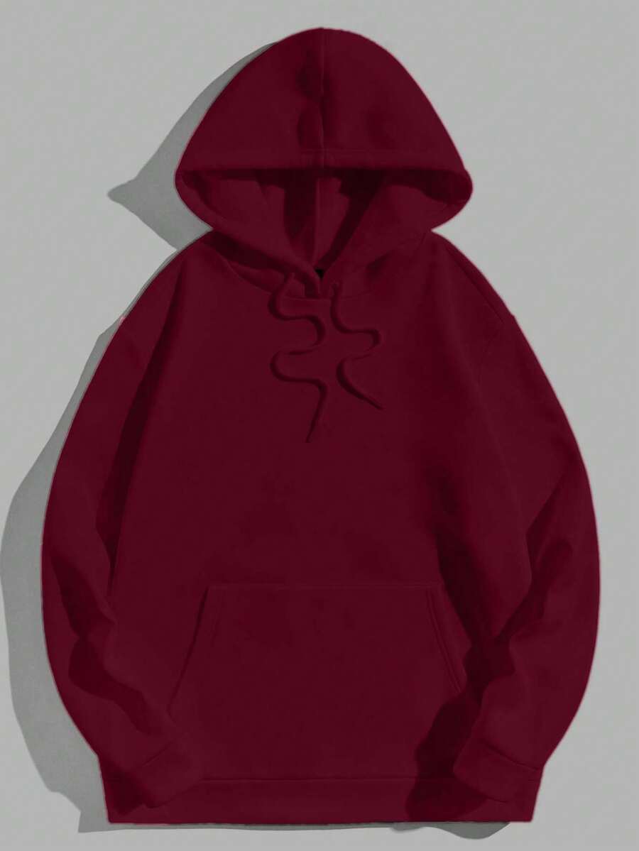 EURMUSE Męska bluza z kapturem, 100% bawełny, z kieszenią i ściągaczem - Burgund - Zobacz 1