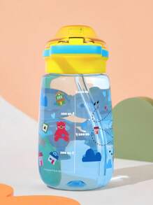 CoComelon X SHEIN Bình nước 16 Oz / 500 Ml có ống hút silicon và nắp chống tràn, thích hợp cho du lịch, tham quan và đi học - Nhiều màu - Xem 7