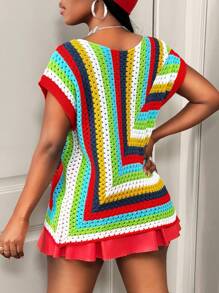 BamGleam Knitted Sweater  New Style Women Knit Top, Casual Sleeveless Knitted Vest, Rainbow Dopamine Design - Multicolor - View 2