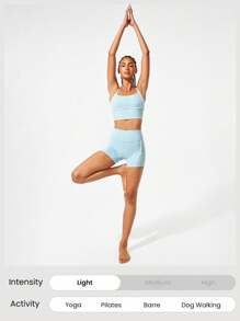 GLOWMODE FeatherFit™ 双色圆领长款运动内衣，低冲击瑜伽日常穿着 - 水藍色 - 查看 6