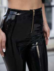 Carolina Barros High Waist PU Leather Skinny Pants - Black - View 3