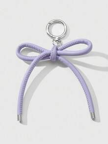 ROMWE Kawaii 1pc Style Sweet & Cool Retro High-Quality Purple Leather Handmade Bow DIY Keychain/Bag Charm, Suitable For Women, Daily Wear Or Gift - Purple - View 1