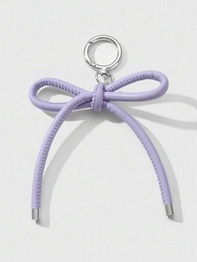 Kawaii 1pc Style Sweet & Cool Retro High-Quality Purple Leather Handmade Bow DIY Keychain/Bag Charm, Suitable For Women, Daily Wear Or Gift