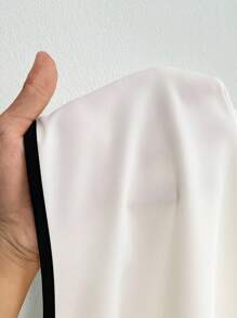 Elenzga Spring/Summer Round Neck Black & White Patchwork Handkerchief Hem Elegant Casual Commute Tie-Up Fashion Design Daily Office Wear Plus Size Women Blouse - White - View 7