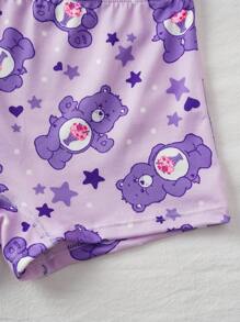 SHEIN X Care Bears 少女卡通图案吊带背心和短裤内衣套装