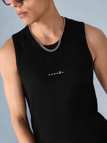 PLAYBOY X SUMWON Áo tank top gân sọc, áo lót không tay cơ bản, áo tập thể dục, áo tank top cơ bắp với logo thương hiệu, phong cách đường phố thường ngày mùa hè, dáng ôm sát. - màu đen - Xem 1