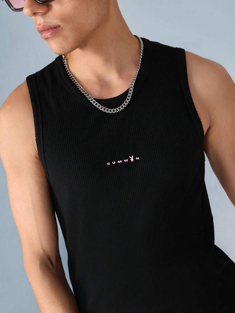 PLAYBOY X SUMWON Ribbed Tank Top With Brand Logo Slim Fit