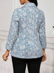 SHEIN Lady 纯色缺口领单排扣口袋简约西装外套商务休闲女士办公室服装工作服女装秋冬装 - 藍色 - 查看 2