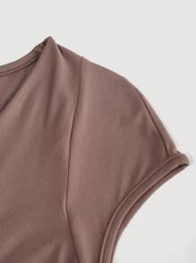 SHEIN MOD Women's Cowl Neck Ruched Fitted T-Shirt, Camel Color Draped Top - Camel - View 3