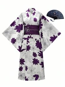 Irokai Japanese Women's Printed Traditional Separated Kimono Yukata For Summer Festival - Purple - View 1