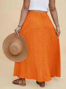 SHEIN VCAY 大码女式纯色松紧腰侧开衩下摆休闲半身裙