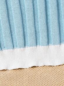 Minimalist Crew Neck Loose Cable Knit Long Sleeve Sweater For Everyday Wear, Autumn/Winter Pastel Sweater Blue And White Sweater - Blue - View 3