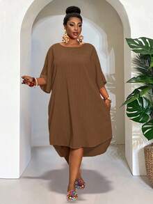 Slaydiva 2025 New Rave/Easter Outfit Women, Old Money Style Women, Country Concert Outfit, Going Out Outfits, Fairycore, Festival Outfits, Tropical Vacation Woman Clothes, Summer Outfits For Women, Summer, Rave, European Summer, Spring Outfits, Western Wear Women Plus, Concert, Graduation Outfit, Versatile Daily Simple Casual Basic Sexy/Minimalist Plus Size, Western Wear Women Plus, Casual Solid Color Mini Dress - ZZ Plus Size Brown Dress Plus Size Oversized Dress Plus Size Khaki Dress Plus Size Casual D - Brown - View 9