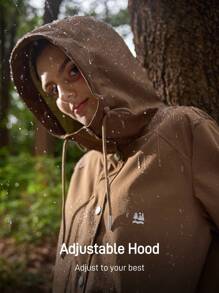 In My Nature 女士户外雨衣长袖单排扣抽绳连帽夹克女式防雨外套防水夹克女式保暖加厚外套 - 棕色 - 查看 2