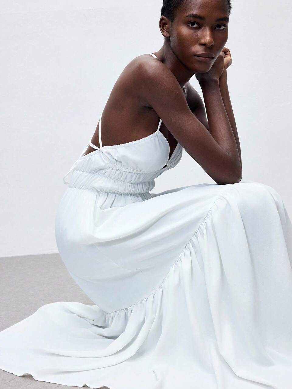 SHEIN Maija 2025 Summer White Tropical Vacation Holiday Dress,Elasticated Waist Ruffled Asymmetric Tie Bow,Elegant Office Lady Wedding Guest Party Beach Dress