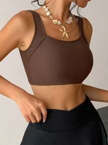 DAZY Women Sexy Criss Cross Backless U-Neck Cropped Camisole Top - Brown - View 6