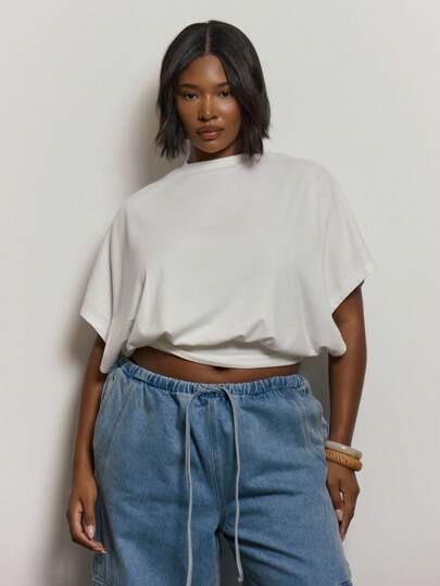 MUSERA Plus Size Batwing Fitted Waist Top Cute Summer Holiday Elegant Vacation Curve Collective