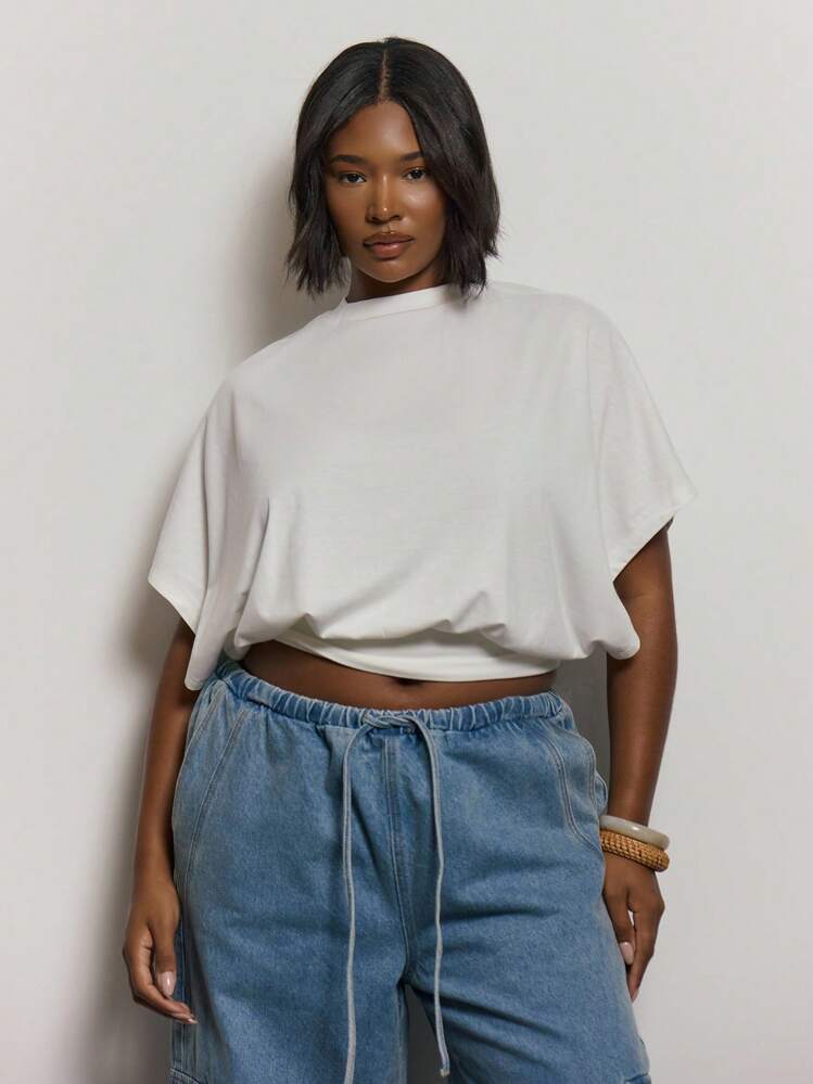MUSERA Plus Size Batwing Fitted Waist Top Cute Summer Holiday Elegant Vacation Curve Collective Spring Casual - White - View 1