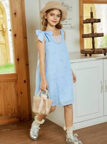 Hapijoa Tween Girls Daily Casual Fall Dress - Blue - View 1