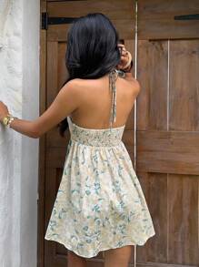 Sunnyshic Váy ngắn cổ yếm in họa tiết Paisley cổ điển, giản dị, thoải mái cho kỳ nghỉ hè của phụ nữ - Nhiều màu - Xem 2