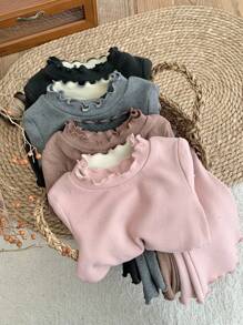 LMoss Kids 8件套女婴针织波浪领T恤和裤子套装 - 彩色 - 查看 5