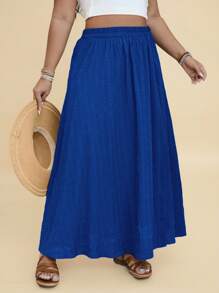 Travachic Falda casual de talla grande para mujer, de cintura elástica, unicolor simple, con abertura alta, para vacaciones