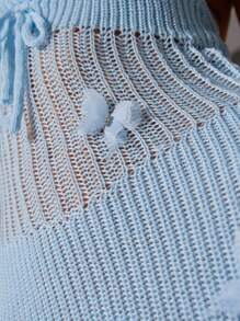 TRNVIE Women Front Tied See-Through Knit Sleeveless Dress - Blue - View 6