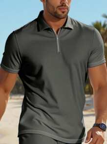 Manfinity Dauomo Men's Casual Solid Color Short Sleeve Polo Shirt And Shorts Set, Summer