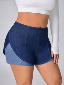 Flexra سروال جينز قصير متسع للخصر مرن للنساء من المقاسات الكبيرة - الأزرق - مشاهدة 5