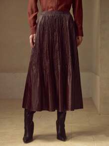 MOTF PREMIUM 弹力腰带修身百搭PU皮革短裙 - 酒紅色 - 查看 4