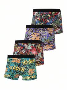 4pcs Pack Graffiti Floral Pattern Men's Boxer Briefs - Multicolor - View 2