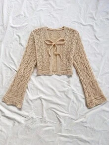 Soleia 女士优雅波西米亚热带开衫适合度假、海滩婚礼、毕业典礼、早午餐、圣帕特里克节、春假、复活节、音乐节针织衫针织上衣秋冬 - 卡其色 - 查看 5