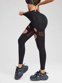 Innovista Women's Stylish Glittery Shiny Sports Bra & Cut-Out Leggings Set,High-Stretch Metallic Animal Shimmer Training Tops,Cross Back Activewear Outfit - Black - View 8