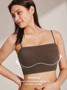 LUVLETTE Dream Curve 2ndSkin 无线无缝内置文胸运动健身内衣作为外套基本款 SizeFreedom 吊带背心抹胸装舒适必备单品也适合青少年女孩和儿童 - 巧克力棕 - 查看 5