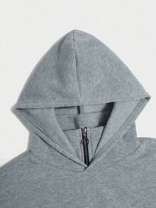 SHEIN Teen Boys' Face Cover Stand Collar Grey Double-Layer Hooded Sweatshirt,Oversized Winter Back-To-School Casual Comfortable Soft Fashion Autumn Hoodies - Grey - View 12