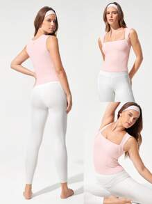 GLOWMODE FeatherFit™ Full Underarm Hip Length Square Neck Basic Tank Top Low Impact Yoga Pilates Studio Daily Removable Cups Valentine's Day