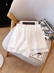 INAWLY 女士休闲纯色纹理衬衫和短裤两件套 - 白色 - 查看 4