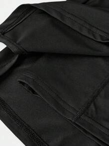 SHEIN Girlism Tween Girl Simple Solid Color Phone Pocket Sports Skorts, Summer - Black - View 4