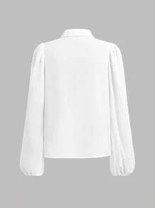 Girlism Áo sơ mi tay dài tay bồng thêu ngọc trai màu trắng trơn cho bé gái tuổi teen, thanh lịch ngọt ngào cổ điển, giản dị, thích hợp cho mùa xuân, thu, đông, mùa tựu trường, lễ hội, gia đình mặc ngoài trời hàng ngày, thích hợp cho nhiều dịp khác nhau - trắng - Xem 2