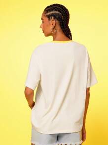 Lay's X SHEIN Women's Summer Casual Contrast Trim Letter Graphic Round Neck Short Sleeve T-Shirt