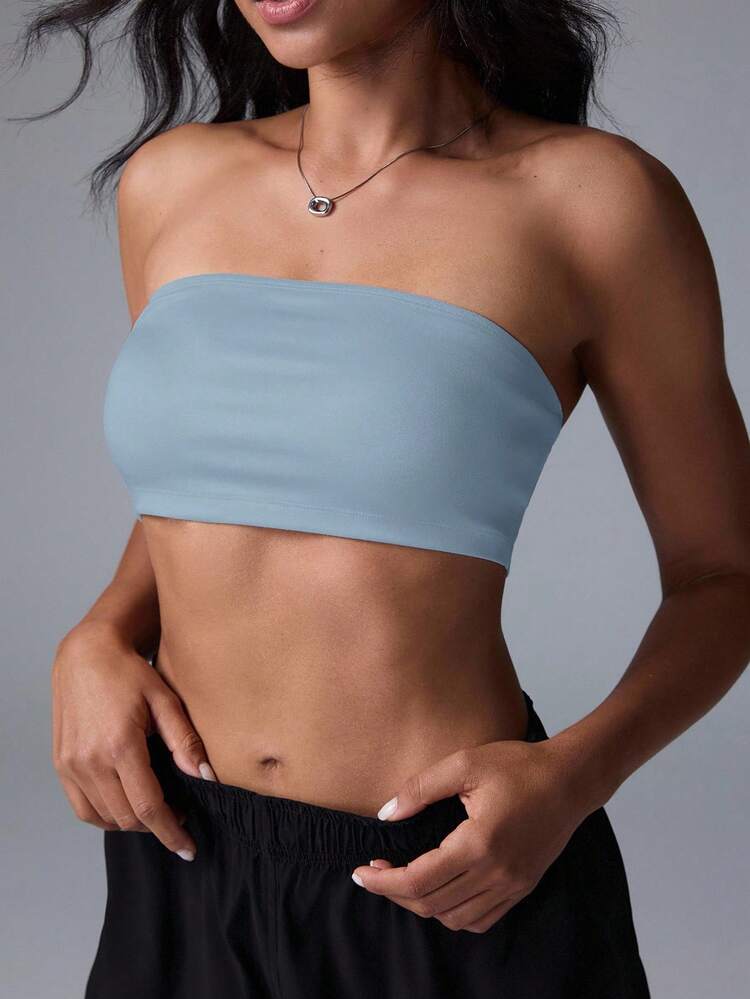 Menodora SHEIN Sport Casual Plain Knit Cropped Fitted Tank Top - Blue - View 4