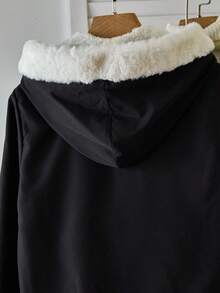 女童毛领连帽印花棉服冬季夹克 - 黑色 - 查看 7